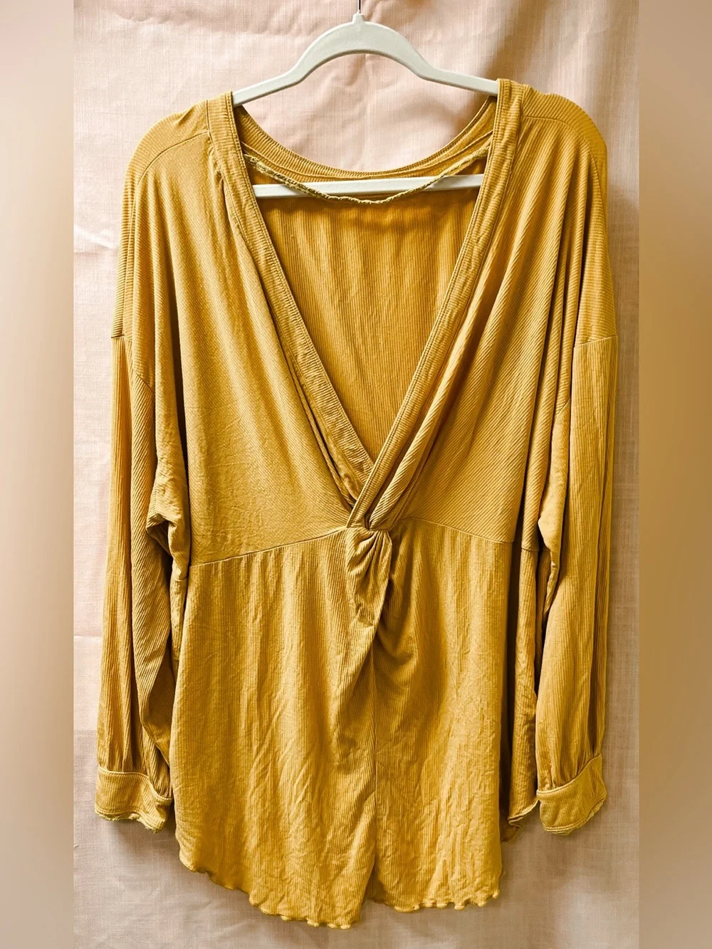 Free People Ribbed Long-Sleeve Pullover Tee with Deep Back V